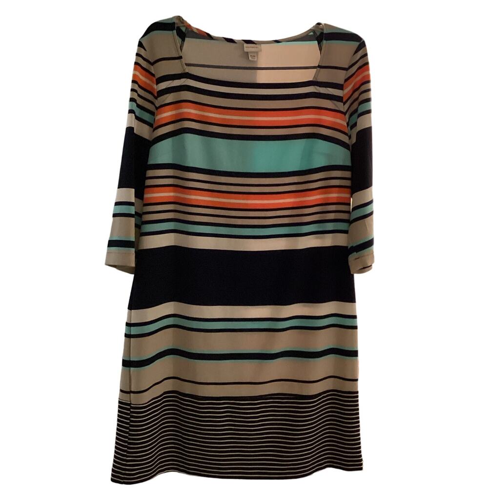 Pre-owned Merona Size L Teal Beige Cream Coral Dress Women Stylish Modern Cut